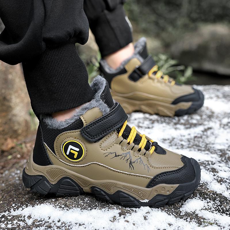 Детские теплые высокие хлопковые ботинки для активного отдыха на открытом воздухе, зимние ботинки, походная обувь, модные спортивные хлопковые ботинки 30-40