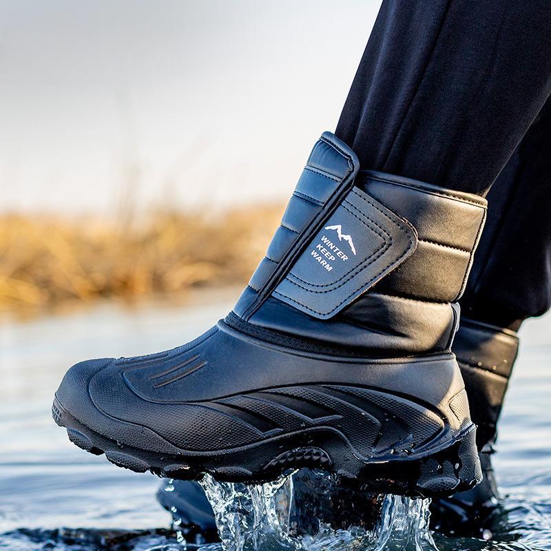 Утолщенные теплые зимние ботинки, короткие нескользящие рыболовные ботинки, мужская хлопковая обувь для подледной рыбалки