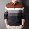Осенняя новая мужская модная простая рубашка поло с отворотами и цветными блоками, мужская полосатая хлопковая футболка с длинными рукавами