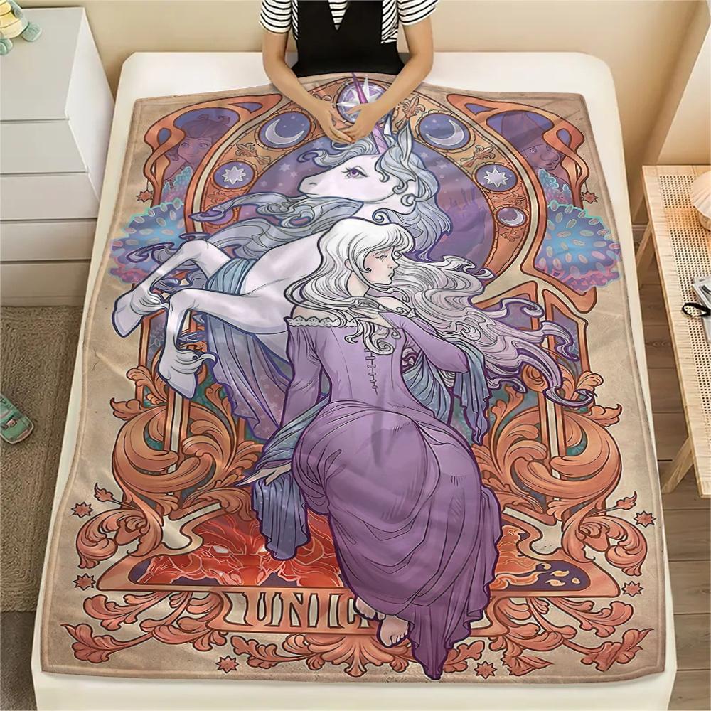 1PC The Last Unicorn Print Flannel Blanket, High quality Comfortable for All Seasons, Home Decor, Warmth and Comfort, Perfect for Christmas Gifts199