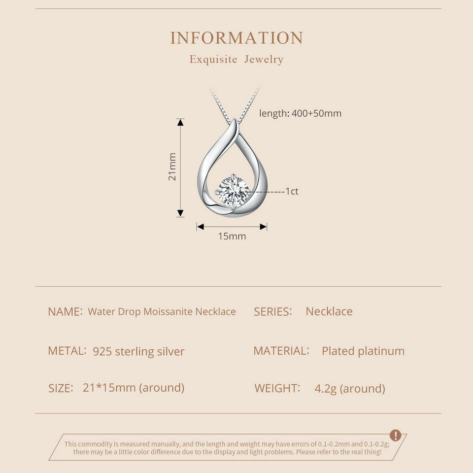 BAMOER 1CT Муассанит ожерелье в виде капли воды с лабораторным бриллиантом из стерлингового серебра 925 пробы, ожерелье-цепочка для женщин, свадебный подарок на День святого Валентина