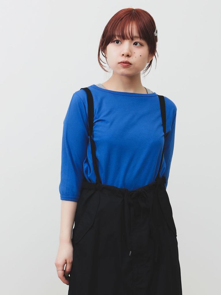 Beams Boy Women's Long Sleeve Tee, Solid Cotton Jersey, Boat Neck, 3/4 Length, Blue, 13140130654