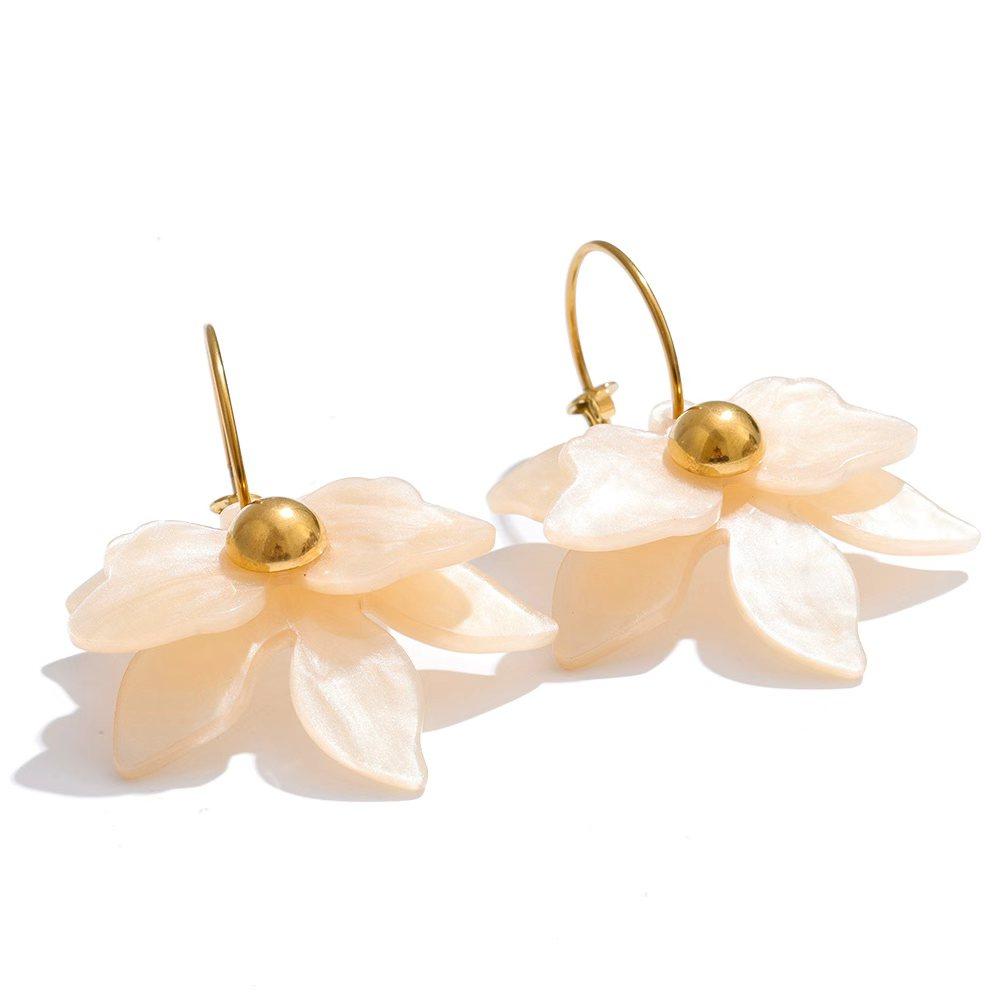 Yhoup 2026 Spring Y2K Mutil-color Acrylic Flower Petal Drop Earrings Stainless Steel Golden Young Charming Jewelry Waterproof
