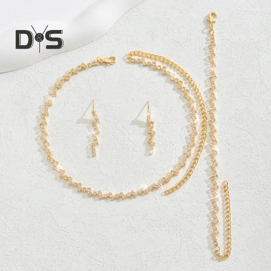 3 шт./комплект женский комплект ювелирных изделий горный хрусталь чокер висячие серьги браслет комплект с удлинительной цепочкой выпускной вечер невесты свадебные украшения