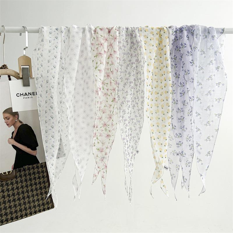 Spring and summer sweet pastoral small scarf floral printing imitation silk rhombus towel versatile temperament neck protection