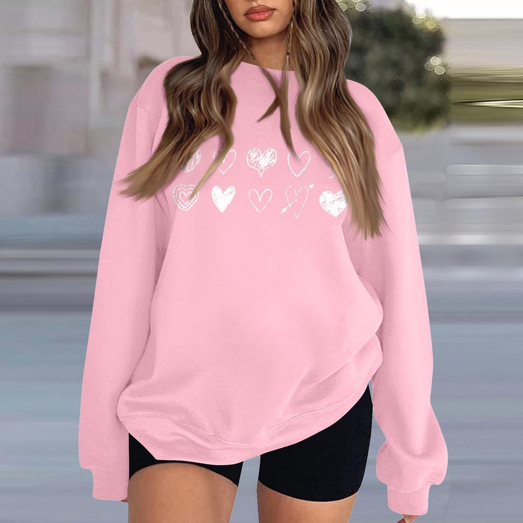 Women's Fashion Casual Round Neck Loose Long Sleeve Valentine's Day Printed Sweatshirt