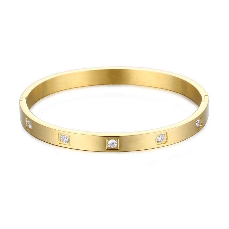 2026 Products Best Sellers Custom 18K Gold Plated Stainless Steel Cuff Bangle Bracelets With Zircon