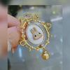 High-End French Retro Rabbit Brooch: DIY Flower Mirror Design with Shell, Gold-Plated Copper, Zircon, and Pearl Accents