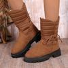 Large Size Casual Middle Tube Square Bottomed Snow Boots Autumn Winter Fur Fleece Suede Martin Boots Cotton Shoes 35-43