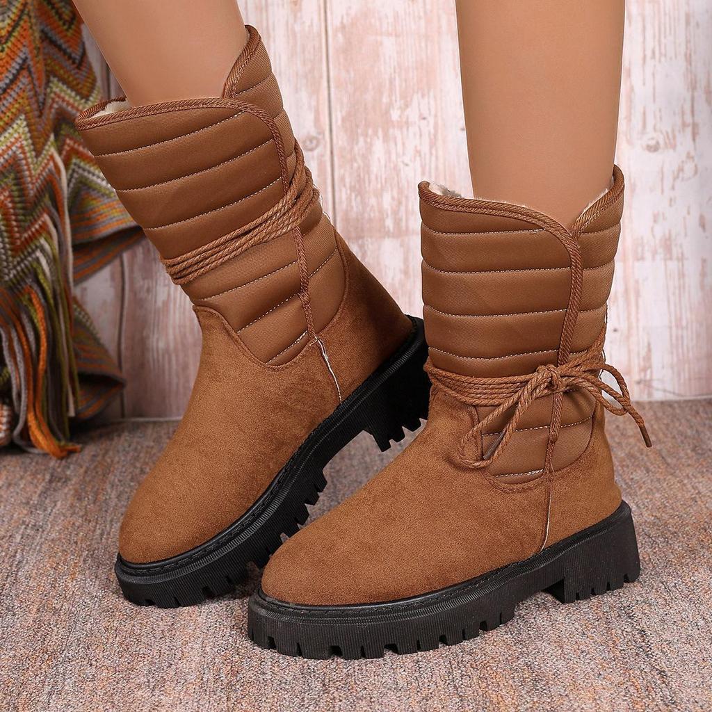 Large Size Casual Middle Tube Square Bottomed Snow Boots Autumn Winter Fur Fleece Suede Martin Boots Cotton Shoes 35-43