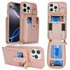 For iPhone 16 Pro Max Case with Zipper Pouch/Ring Kickstand/Strap Litchi Texture PU + TPU Phone Cover