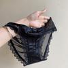 Vintage Satin Panties French Sexy Lace Bow Lingerie Soild Color Breathable Female Mid-waist Thin Mesh Briefs Underwear Women