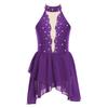 Kids Girls Rhinestone Lyrical Dance Costume Sheer Mesh Patchwork Sleeveless Irregular Hem Dress Dancewear
