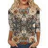 Trendy Vintage 3/4 Sleeve Top For Women,Ladies Casual Three Quarter Sleeve Round Collar Printed T-Shirt Blouse
