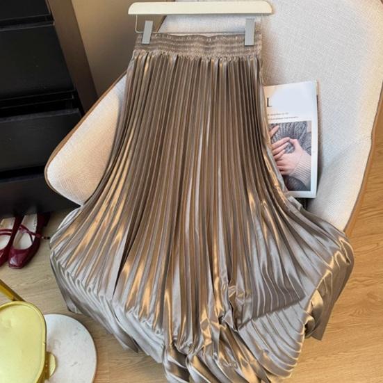 Юбка макси с высокой талией, глянцевая длинная юбка, однотонная, плиссированный дизайн, большой подол, юбка для танцев, для работы, отдыха, повседневной носки