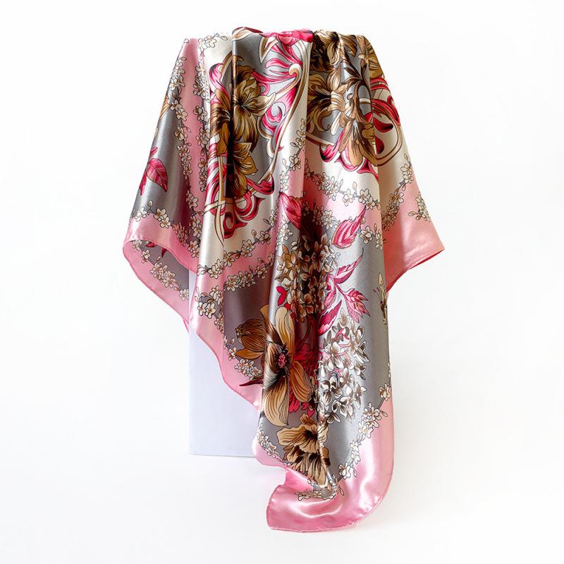 Classic cashew-patterned silk scarf for women, shawl, faux silk headscarf, 90cm square scarf