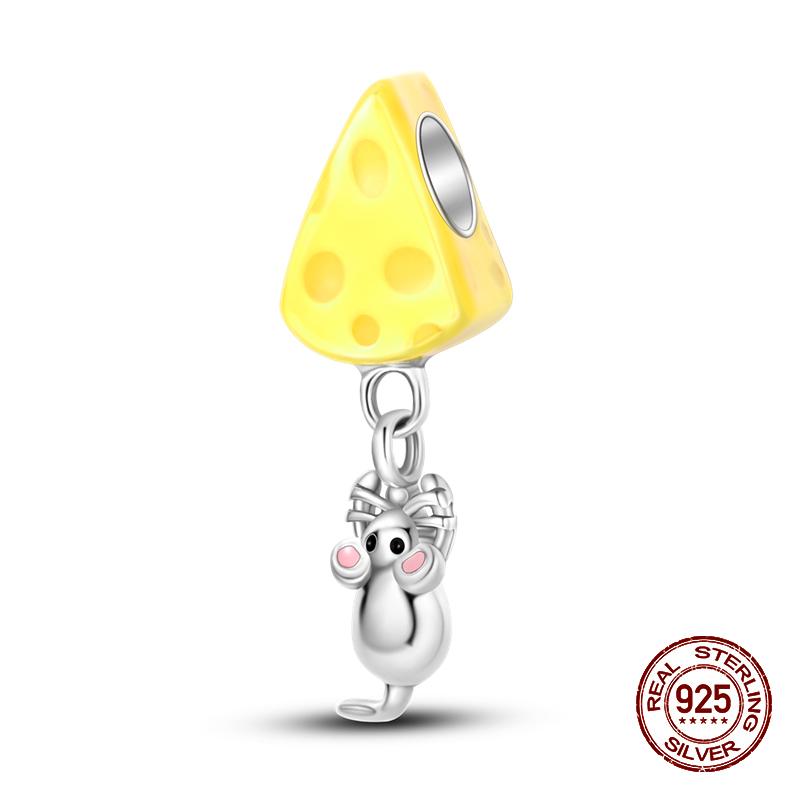 Real 925 Sterling Silver Chocolate Pizza Cake Fries Food Charms Beads Fit 925 Original Bracelets DIY Cute Jewelry Gifts