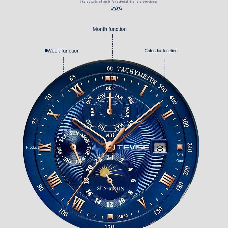 Новые тонкие механические часы TEVISE, мужские часы с календарем и большим циферблатом