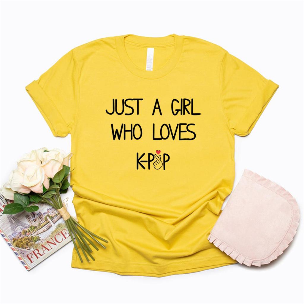 Футболка Just A Girl Who Love Kpop, корейская футболка Finger Love, милая футболка Kpop, подарок Kpop, женские футболки с коротким рукавом, повседневный топ
