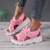Women's Casual Sandals Summer Casual Breathable Mesh Open Toe Lace Up Sports Sandals 2024 New Outdoor Platform Knit Sandals 42