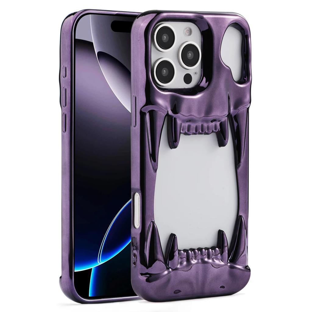 Полый скелет Зуб тигра Трехмерный пластиковый чехол для телефона для IPhone 16E 16 Pro Max 15 14 Plus 13 12 11 Защитная крышка