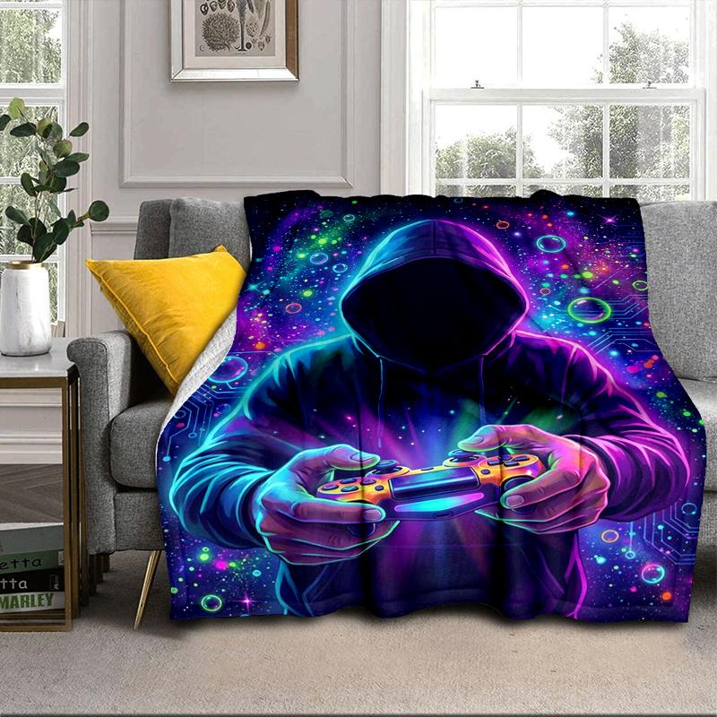 Cyberpunk Neon Gaming Blanket Flannel Blanket for bed, sofa, Camping, Hiking, Picnic Essentials, gift for family Fan gifts