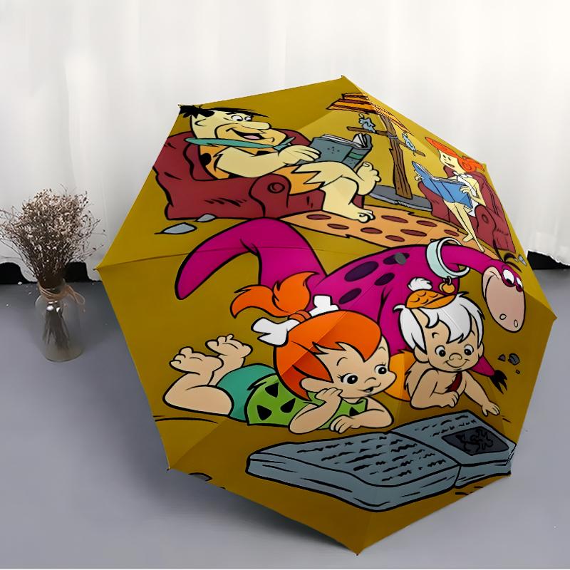 Flintstones Fashionable Automatic Opening/Closing Folding Umbrella. Portable and Foldable, Ideal for Gift, Travel, and Daily Use.
