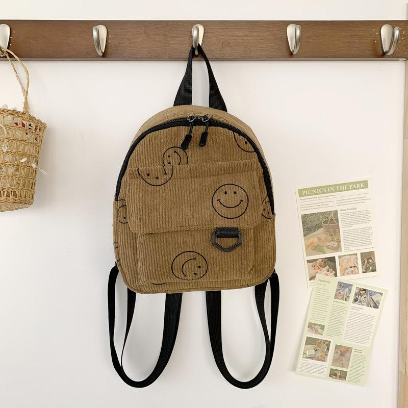 Мини-рюкзак милый смайлик универсальная маленькая косметичка вельветовый студенческий школьный рюкзак