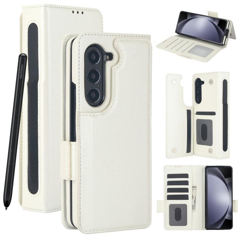 Foldable Phone Case With Card Slot Pen Holder Stand Galaxy Z Fold7 6 5 PU Leather Flip Cover