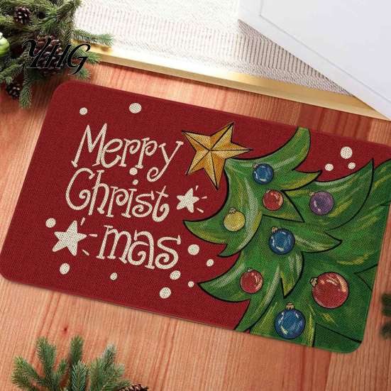 Water Absorbent Welcome Rug Christmas Door Mat, Festive Entrance Rug, 35" x 24" Non-Slip Washable Bathroom for Kitchen Holiday Home Decor Living Room