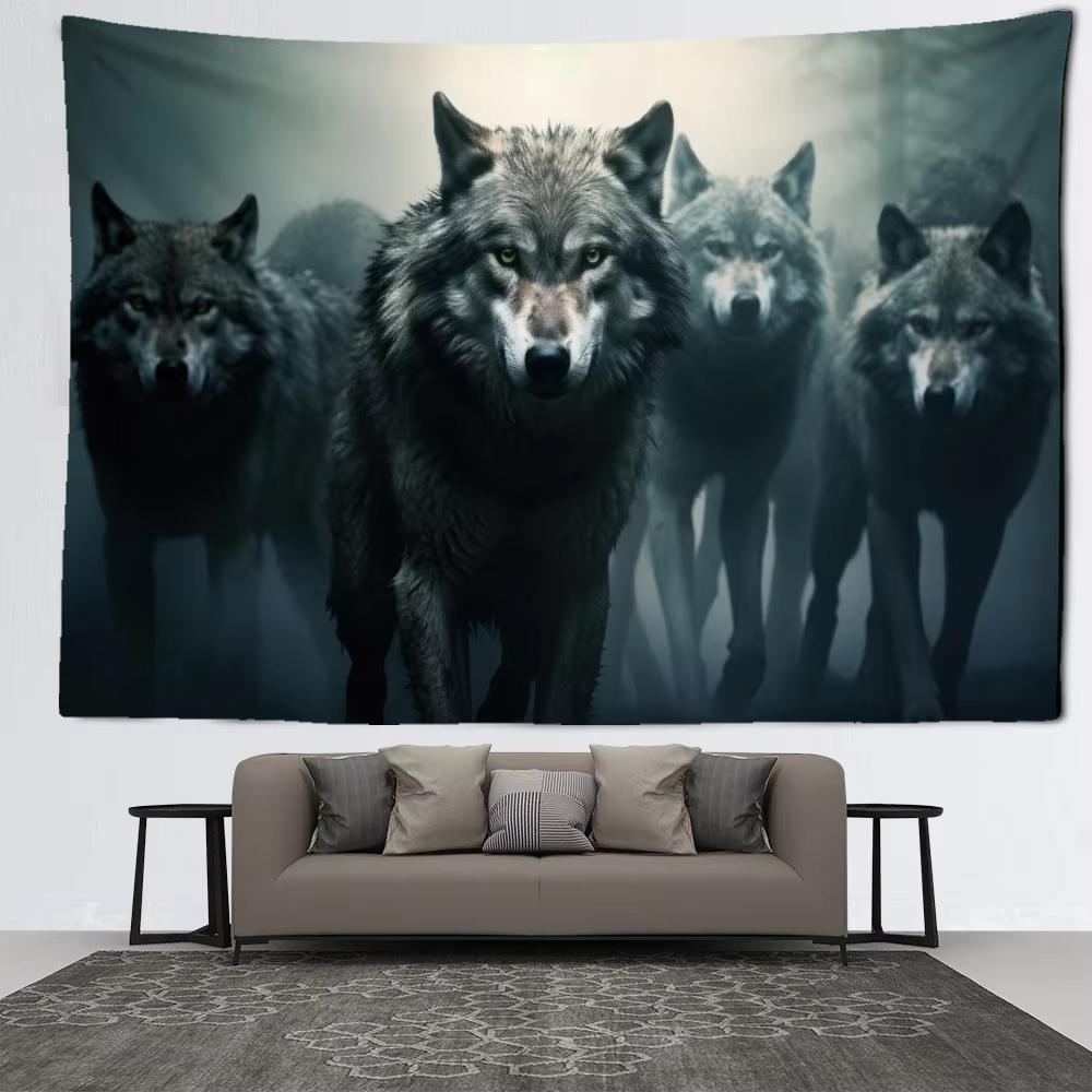 Wolves Wild Art Tapestry Modern Living Room Sofa Background Wall Scandinavian Style Forest Wolves Decorative Tapestry