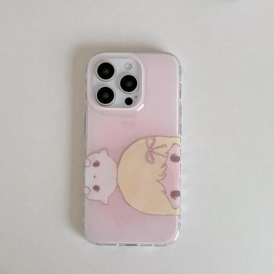 Мультяшный INS Розовый Фон Милый Кот и Девочка Прекрасный Чехол для Телефона для iPhone 17 16 15 14 13 Pro Max Задняя Крышка Телефона Capa