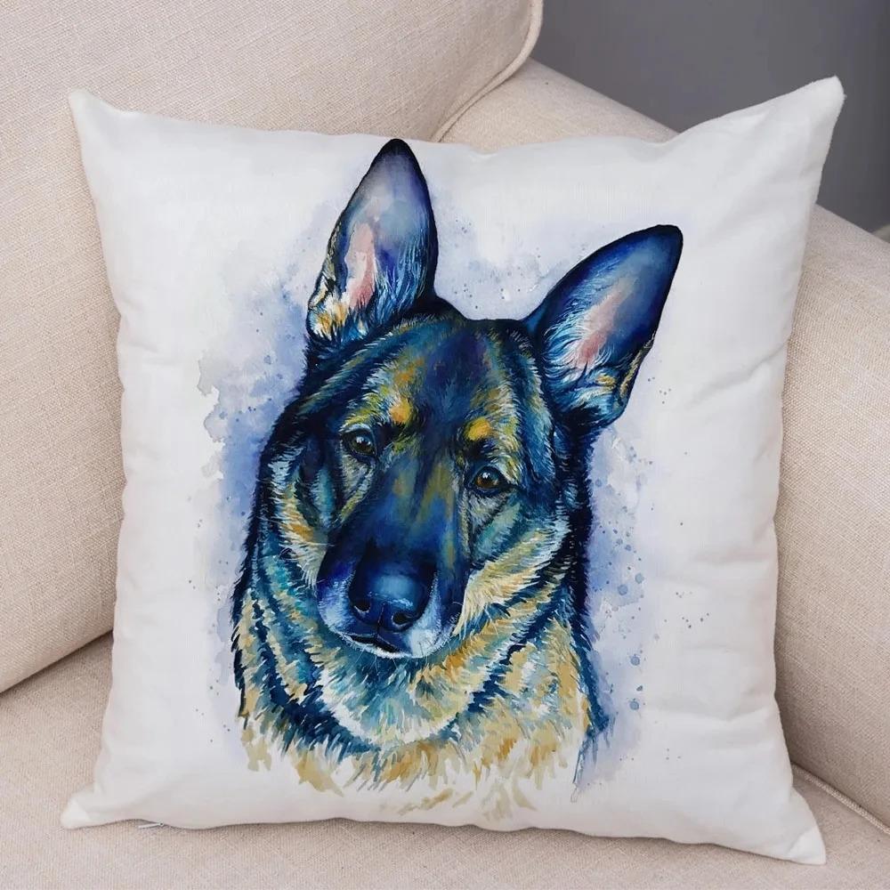 Милая акварельная наволочка с рисунком собаки для украшения автомобиля, офиса, гостиной, дивана, дома