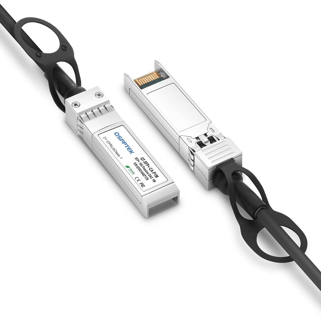 QSFPTEK 10G SFP+ DAC-кабель, 1 м (3ft) Пассивный медный twinax кабель прямого подключения для Cisco SFP-H10GB-CU1M, Ubiquiti, D-Link, Netgear, Mikrotik и Open