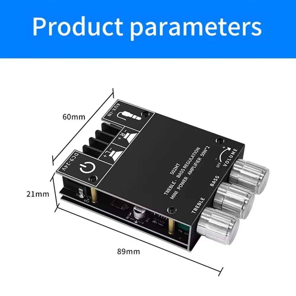 Bluetooth 5.0 Subwoofer Amplifier Board 2.0 Channel High Power Audio Digital HIFI Stereo Amplifier Board 2X50W Bass AMP ZK-502MT