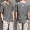 Retro Men Plus Size Linen Rhombus Patchwork Short Sleeve V Neck T-Shirt Top