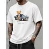 Men'S Vintage-Inspired Teddy Bear & Classic Car Graphic T-Shirt | Soft Stretch Blend, Relaxed Fit Crew Neck Tee for Summer Casual Streetwear, Couples