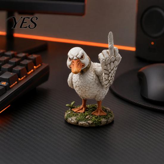 Middle Finger Duck Figurine Figurine, Angry Ornament, Resin Ornament Statue for Home Garden Office Desktop Decor Animal Ornaments