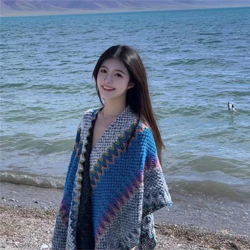 Ethnic Style Knitted Poncho Cape Vintage Bohemian Tassel Cloak Warm Shawl Travel Coat Cardigan Sweater