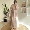 2024 Autumn Women's Hepburn Style A-Line Long Dress with Tie Waist and Round Neck