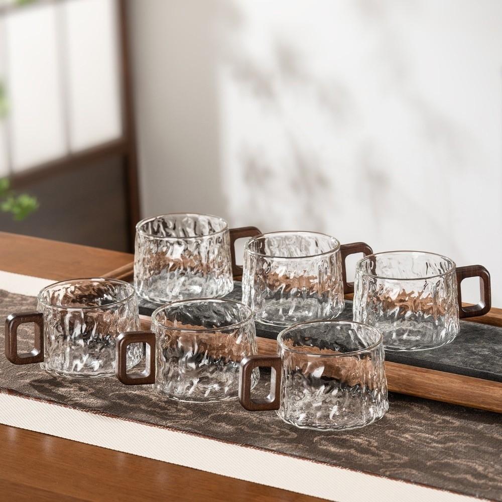 Wooden Handle Glass Tea Cups High Temperature Resistant Water Cups Stylish Milk Juice Cups  Office
