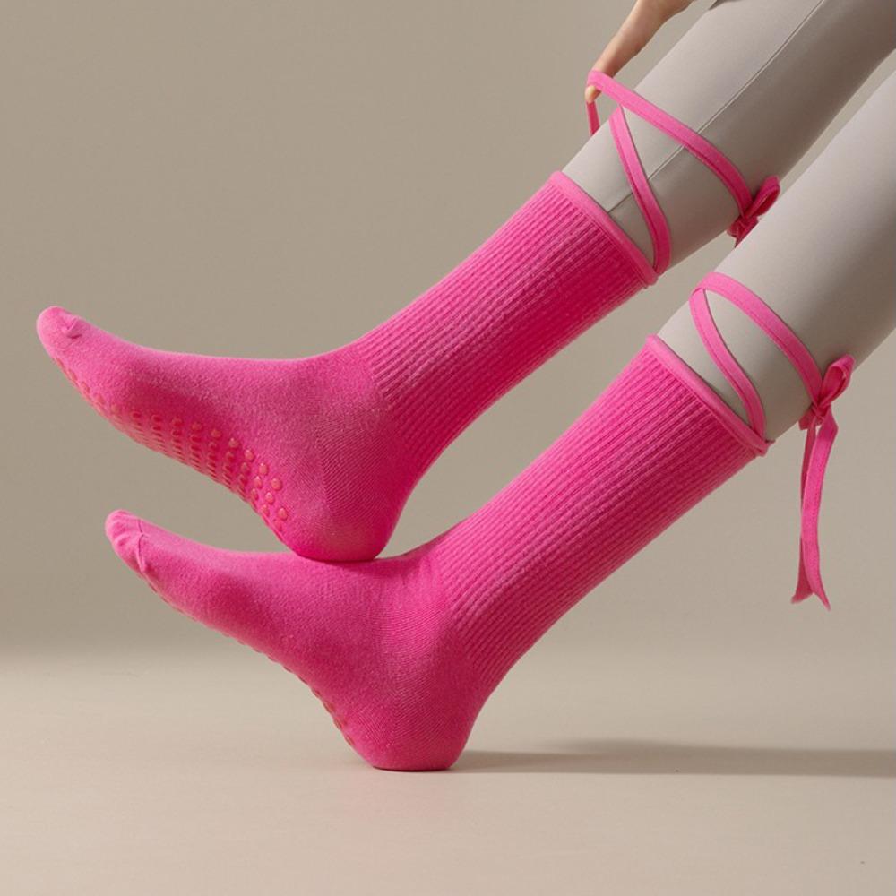 Lace-up Yoga Socks Candy Color Mid-calf Socks New Dance Socks Women