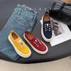 Leather one-pedal heightening platform casual canvas shoes women's spring and autumn new retro lace-free sports shoes