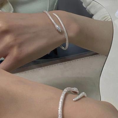 Серебряный браслет-змея для женщин, модный, с индивидуальностью, простой, регулируемый, свадебные украшения, подарки на день рождения