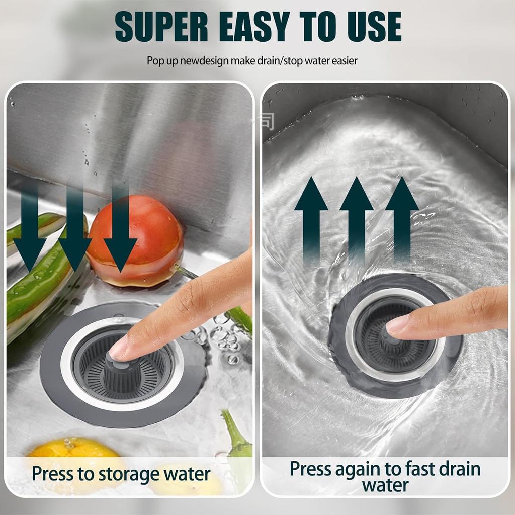 Kitchen Sink Strainer For 3-1/2-inch Drainage Pipes, 304 Stainless Steel Pop Up Sink Stopper, 3 Layers Rubber Rings Anti-Clogging Basket Straine