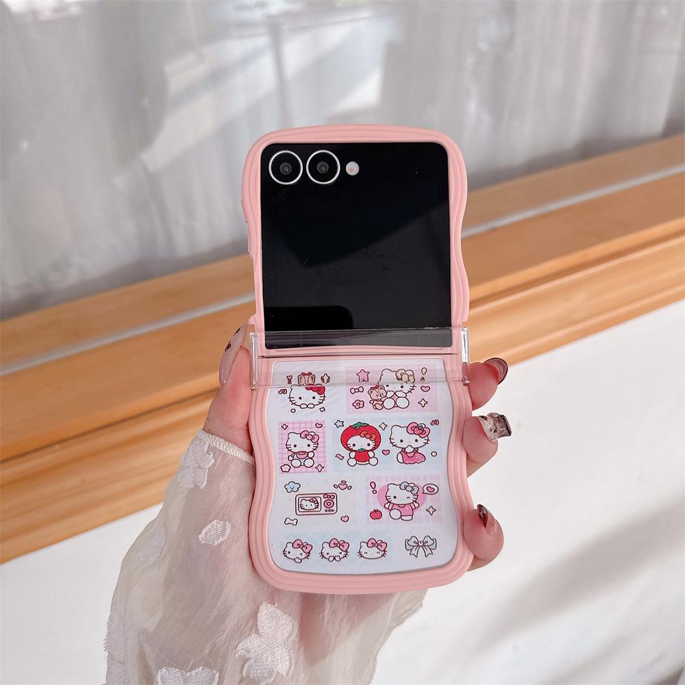 Складной мягкий чехол для телефона Samsung Galaxy Z Flip Series Hello Kitty с ремешком