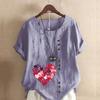 Женская мода Love Flower Printed футболка с коротким рукавом свободная хлопковая рубашка повседневная свободная летняя блузка топы больших размеров