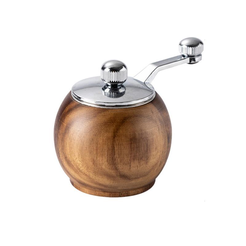 Hand Cranked Wooden Ball Grinder, Multi-Purpose Black Pepper Powder Salt Barbecue Spice Mini Grinder, Suitable For Kitchen Tools