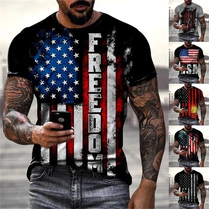 3D Printed USA Flag Graphic Tshirt For Men Personalized Hipster Short Sleeve Retro T Shirt Streetwear Mens Oversized Tee Tops
