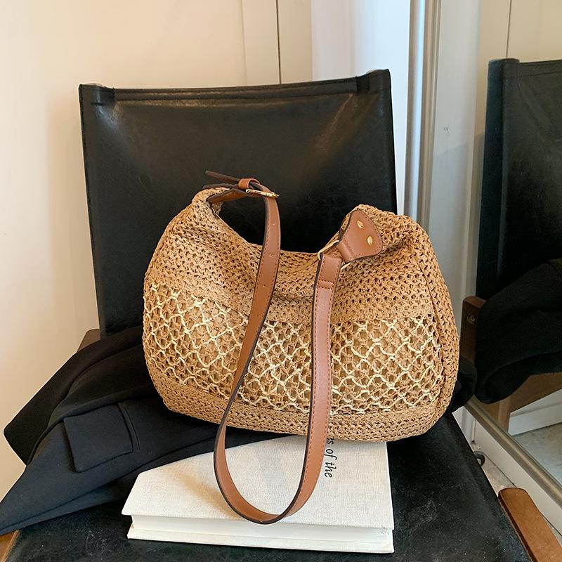 Пляжная соломенная сумка в праздничном стиле, женская, новая модная, плетеная сумка с прорезями, повседневная универсальная сумка через плечо, сумка-мессенджер, плетеная соломенная сумка-тоут для женщин